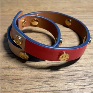 Tory Burch double wrap leather logo bracelet